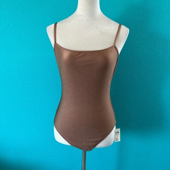 NWT Aerie Shine Rib Scoop Full Coverage One Piece Swimsuit Horizon Swim Size M - Picture 3 of 7